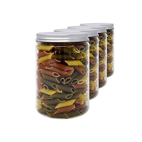 D' Luxy Pack 4 Botes de Polietileno Alimentario, 1,1 L (15x10cm), Tarros con Tapa de Aluminio Enroscable. Reciclable. 100% Libre de BPA.