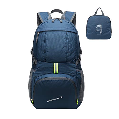 caxece 35L Trekking Sac À Dos Pliable Randonnée Sac À Dos Femmes Hommes pour Vacances Voyage Camping Imperméable Alpinisme Randonnée Vélo Escalade École Sport (Bleu foncé, 35L)