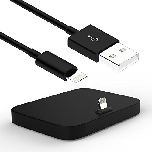 RINOO® 2in1 set Lightning cable and docking station forApple iPhone X 8 7 6 6S 5 SE in black