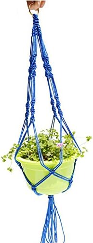 Zeeneek Plant Hanger Pot Macrame Jute Flower Plant Holder Hanging Baskets with Beads For Indoor Outdoor Ceiling Decorations 40 Inch(Blue)