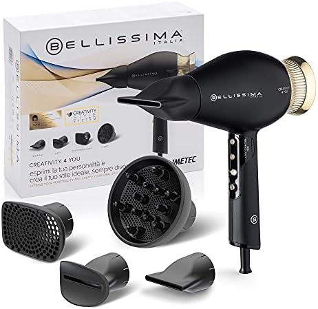 Bellissima Imetec Creativity 4 You, Asciugacapelli Professionale, 4 Accessori, Diffusore, Controllo Intelligente della temperatura, Ion Technology, Beauty Bag, 2 velocità, 3 temperature, 1800 Watt
