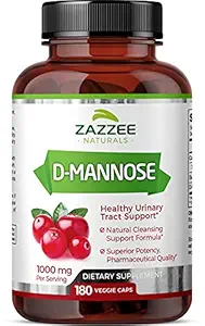 Jazzee Naturals D-Mannose Urinary Tract Support Capsules 120 Veggie Caps (1000 mg)