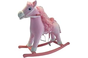 The Rocking Horse Co. - Pink Rocking Horse - Plush Finish - Complete with Sounds - On solid wood rockers
