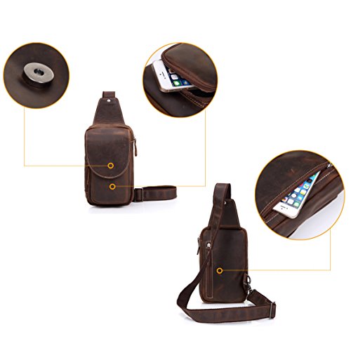 Hombres Retro Aut  ntico Cuero de Vaca Deporte Excursionismo Paquete de Crossbody Mochila Mensajero Bolso del Pecho  marr  n 