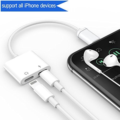 Lightning Jack Adapter for iPhone 7/7Plus iPhone 8/8Plus iPhone X 10/ iPod/iPad. Accessories, 2 in 1 lighting Aux Headphone Adapter for iPhone, Support Call,Charging and Music Control, Double Lightning Adapter Headphone Jack Converter AUX Female Audio Splitter Cable, Support iOS 11 or Later (White)