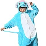 Feoya Cosplay Kostüme Tier Kinder Unisex Flannel Tierkostüme Cartoon Elefant Nachtwäsche Pyjamas Winter Schlafanzug Beste Geschenk für Weinachten Jumpsuit Halloween Kinderparty Größe XXL - Blau