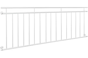 ECD Germany Barandilla de Balcón Estilo Francés Blanco Transversales de Acero Inoxidable 225x90cm con Diseño Moderno y Resistente Decoración para el Hogar con Kit de Montaje en Pared