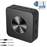 Versión Avanzada de Bluetooth 5.0: Con la nueva tecnología Bluetooth (V5.0), la señal de Bluetooth es más estable y más rápida. No ocurrirá la interferencia de señal dentro de 15 metros en general. Sea más libre y disfrute del entorno inalámbrico con este Bluetooth 2 en 1 adaptador.