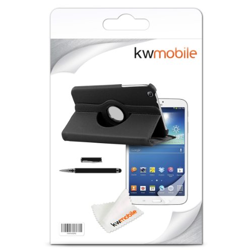 3in1 Set: kwmobile Hülle für Samsung Galaxy Tab 3 8.0 T3100 – 360° Standfunktion Case Tablet Schutzhülle Kunstleder – Smart Cover Tabletcase Schwarz + Folie, kristallklar + Stylus, schwarz - 7