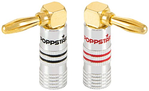 Poppstar - Clavija Banana, acodado, para Cable de hasta 4 mm Cuadrado atornillar o soldar 6mm Cuadrado, contactos Dorados de 24k, 2 Pieza
