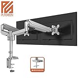 PUTORSEN Support 2 Écran PC Moniteur, Premium Aluminium Bras Articulé Ergonomique Ressort Gaz pour Double Écrans 17-32', Hauteur Réglable Inclinaison Pivot et Fixation Bureau (Ports USB3.0 et Audio)