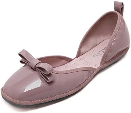 Gtlindsl Womens Enamelled Leather Solid Square Closed Toe Bowknot Flats-Shoes, Purple, 40