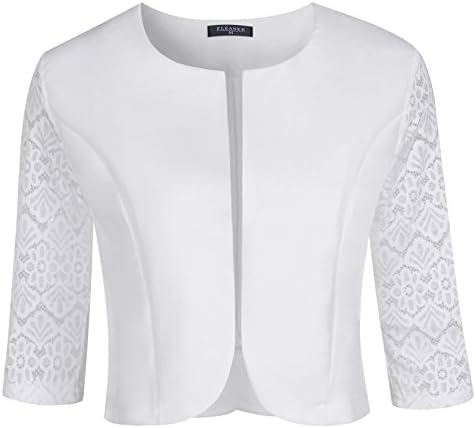 Fleasee Womens Slim Fit Blazer Solid 3/4 Sleeve with Lace Open Front Suit Jacket Coat Tops Outerwear