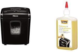 Fellowes Powershred 6M, destructeur de Documents Maison/Bureau, 6 Feuilles, Coupe Mini Cut, 6 Feuilles & 35250 Flacon d'Huile Lubrifiante pour Destructeurs de Documents Coupe Croisée - 355ml