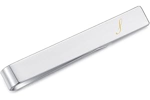 Honey Bear Clip de corbata con letra del alfabeto de acero inoxidable para hombre para regalo de boda de negocios, 5,4 cm, plata cepillada de la A a la Z