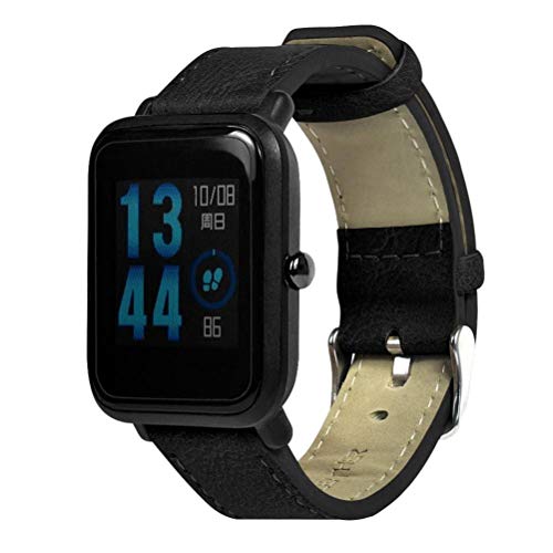 ??Modaworld Pulsera de Repuesto Retro de Cuero para Xiaomi Huami Amazfit Bip Youth Watch Muñequera Band Correas de Reloj smartwatch (Negro, para xiaomi huami amazfit bip Youth)