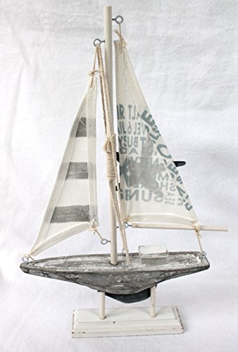 Segelboot Holz Textil 30 x 20 cm Shabby Landhaus Dekoration - 3