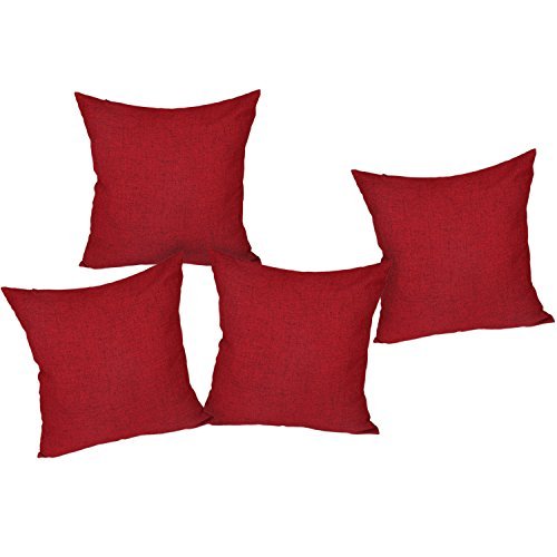 Deconovo 4er Pack zum Sparpreis Leinen Optik Kissenhülle, Kissenbezüge, Sofa Dekokissen Cushion Cover, 40×40 cm, Rot, 4er set - 8