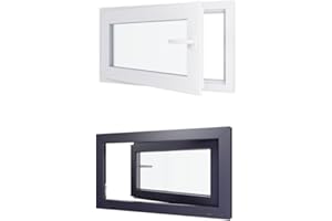 HEXA'FEN Fenetre PVC - LxH 900x500 mm - Triple vitrage,Fenetre PVC - Anthracite extérieur Blc intérieur Poignée A Droite