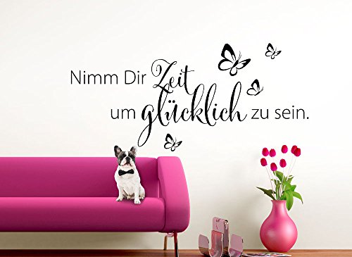 Wandaro W3307 Wandtattoo Spruch Nimm Dir Zeit um glücklich zu sein schwarz 80x36cm - 2