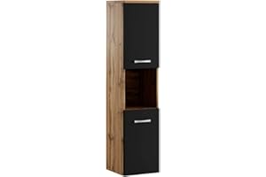 Badplaats B.V. Armoire de Rangement de Montreal Hauteur 131 cm Chene, Noir Mat - Meuble de Rangement Haut Placard Armoire Colonne