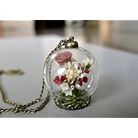Terrarium Kette - Glaskugel mit Blumenstrauß und Rose