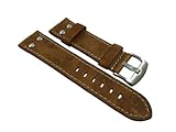 18mm Kalbsleder Uhrenarmband im Vintage-Look mit Nieten Braun Silberfarbende Dornschließe inkl. Myledershop Montageanleitung