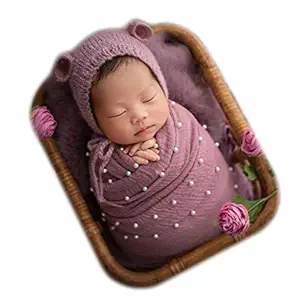 Newborn Photo Props Hat Blanket Photography for Babies Cloth Wrap Hats Set Baby Boy Girl Photo Shoot Outfits (Pink)