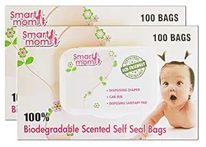 LifeKrafts Smart mom Scented compostable Bags Bio-degradable and eco Friendly |Pack of 200|Disposing Diapers,car bin,disposing Sanitary Pads,Trash Bags.