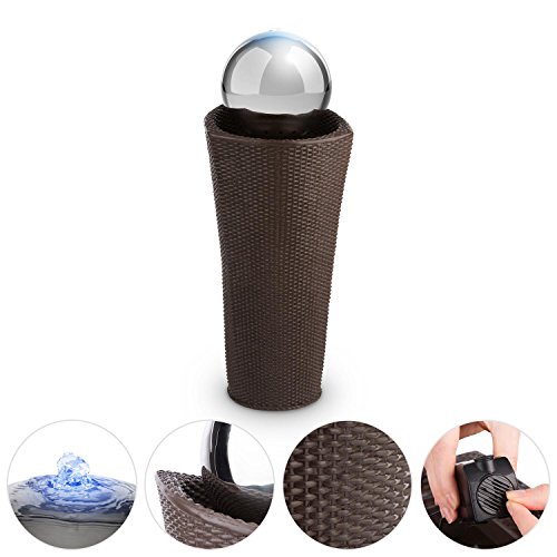 Blumfeldt Belice Zierbrunnen Gartenbrunnen (blaue LED-Beleuchtung, 22 cm Edelstahl-Kugel, Korb-Optik aus Polyrattan) silber-braun - 5