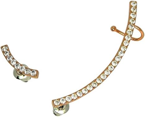 HOT TRENDY - Ear Cuff Rose Gold Plated Asymmetric Curved Bar Cubic Zirconia Climbers Crawler Earrings Good Quality