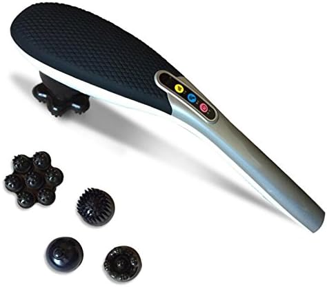 HUKAK Handheld Electric Percussion Massager With Lightweight Body Cordless Rechargeable 5 Interchangeable Nodes Variable Intensity