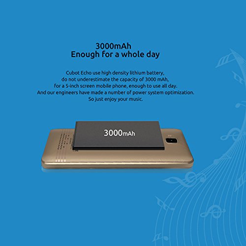 Cubot Echo Musik Smartphone 3G ohne Vertrag (5 Zoll (12.7 cm) HD Touch-Display mit Ultraharten Bildschirm und High-End Musik LeistungsverstÃ¤rker-Chip, 3000mAh Akku, 2GB Ram, 16GB interner Speicher, Android 6.0, Dual-SIM, 5MP Frontkamera / 13MP Hauptkamera) Schwarz [ Cubot Offiziell ]