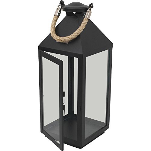 3er Set Laternen mit Henkel H24/41/55cm aus Metall / Glas Laternen Windlichter für Kerzen oder Dekoration - 3