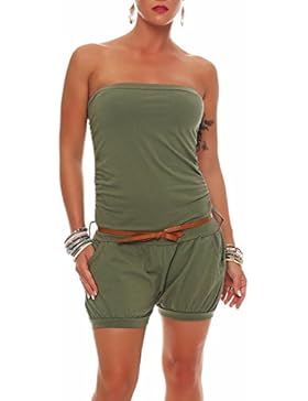 malito Damen Einteiler kurz in Unifarben | Overall mit Gürtel |schicker Jumpsuit | Romper – Playsuit – Hosenanzug...