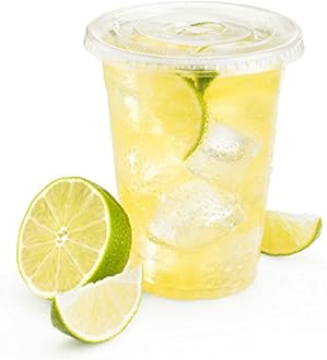 GreenDirect Clear Cups with Lids / 12 oz. Clear Plastic Cups with Lids/Clear Disposable Cups/Ice Coffee Cups & Bubble Boba Tea Cups/Cup with Lid for Cold Drinking & Smoothie Pack of 100