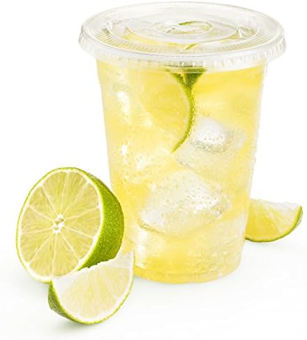 GreenDirect Clear Cups with Lids / 12 oz. Clear Plastic Cups with Lids/Clear Disposable Cups/Ice Coffee Cups & Bubble Boba Tea Cups/Cup with Lid for Cold Drinking & Smoothie Pack of 100