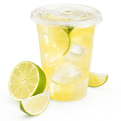 GreenDirect Clear Cups with Lids / 12 oz. Clear Plastic Cups with Lids/Clear Disposable Cups/Ice Coffee Cups & Bubble Boba Tea Cups/Cup with Lid for Cold Drinking & Smoothie Pack of 100