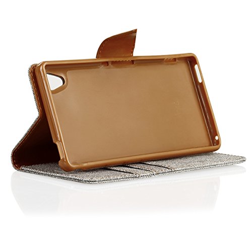 EGO   Luxury Bookstyle Handy Tasche mit praktischer Aufstellfuntkion f  r Sony Xperia M4 Aqua Grau Flip Case Magnetverschluss Book Cover mit Kartenfac