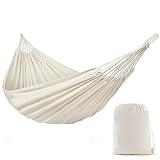 Hamaca de algodón para jardín, 2 plazas, 220 x 160 cm, hamaca doble de camping portátil con funda de transporte, carga máxima: 250 kg.