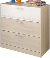 Parisot 2498CO3T Commode chambre &agrave; coucher - Charly Acacia Clair/Blanc Bois