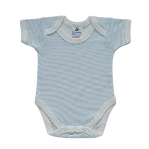 BabywearUK Blue Stripe Env Neck Short sleeve Body vest - 3-6months - British Made
