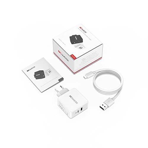 USB-C USB Ladegerät, BC Master Quick Charge 3.0 34.5W 2 Port Schnellladegerät (USB-A+Typ-C Port)für Samsung,Iphone,LG G5,HTC 10,New Macbook,Google Chromebook und Mehr – Weiß(mit USB Kable) - 9