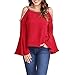 Produktbild BHYDRY Mode Frauen Casual Solid Bluse Glitter Kalte Schulter Aufflackernhülse T-Shirt Top(XL,Rot)