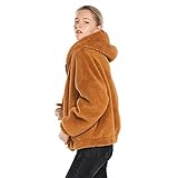 Extreme Pop Femme Veste à Capuche zippée Oversize Sherpa Jacket (S, Bronzer)
