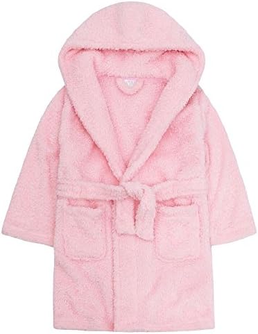 Girls Shimmer Sparkle Hooded Dressing Gown Girls Toddler Pink Cream Thick Robe (2-3, Pink)