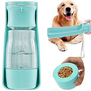 Portable Dog Water Bottle Dispenser for Walking, Leak Proof Foldable Pet Water Bottle with Food Container, Suitable for Puppy Small Medium Dogs, Cats Outdoor Walking Hiking and Traveling