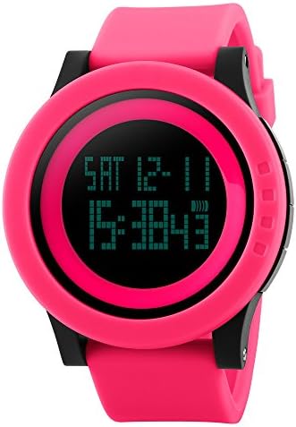 Fenkoo Watch Mens Digital LCD Chronograph/Calendar/Alarm/Bright Waterproof/Stop CAUCHO Watch Strap Black/Green/Purple/, berry
