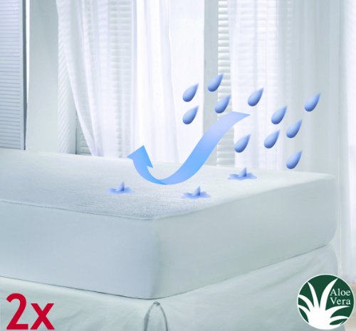 Set of 2 (PACK) Velfont Terry Towelling Waterproof and Breathable Aloe Vera Mattress Protectors - Fitted, Single Size (90x190/200cm)