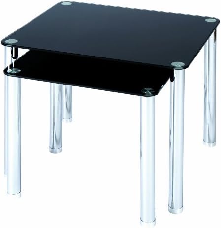 Levv Side Tables Glass with Chrome Legs, Set of 2, Black